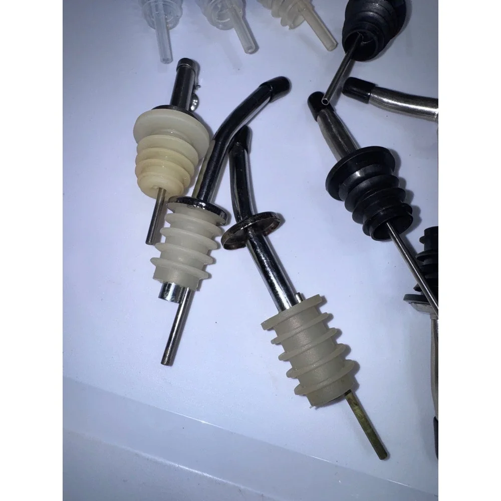 Lot of 15+ Liquor Bottle Pourers Stainless Steel and Plastic Barware Spouts